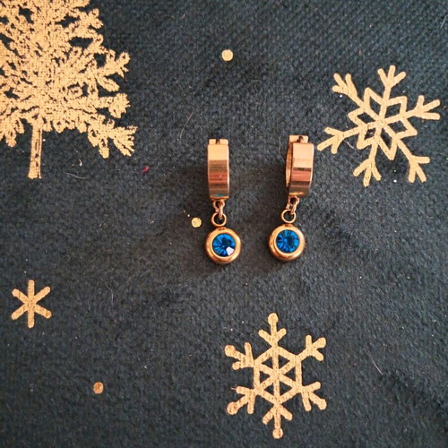 Stainless steel earrings used, gold tone with turquoise stone