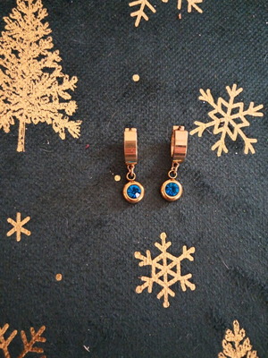 Stainless steel earrings used, gold tone with turquoise stone