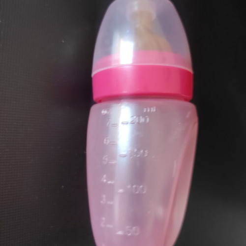 Chicco ροζ βρεφικό μπιμπερό σιλικόνης με ενσωματωμένο κουτάλι