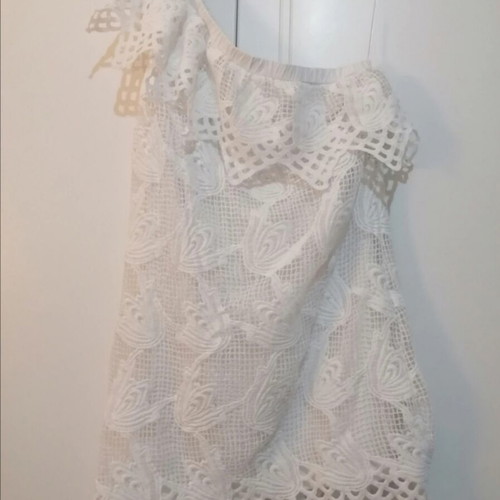 Anel One Shoulder Dress with Lace White Cotton Like New Size L