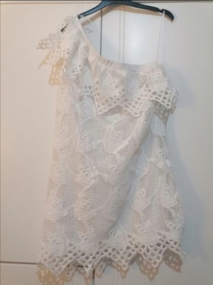 Anel One Shoulder Dress with Lace White Cotton Like New Size L