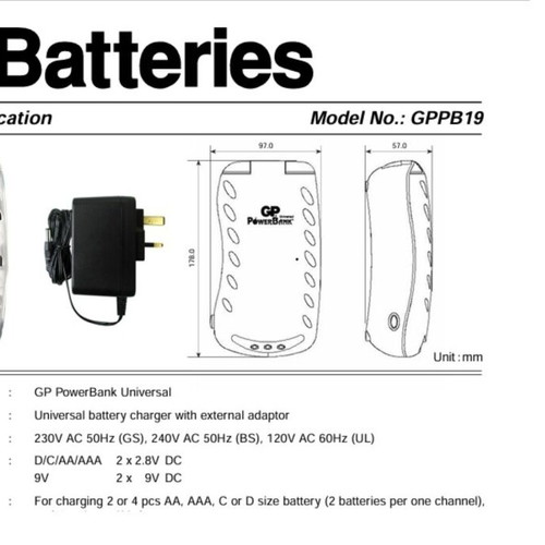 GP Universal Ni-MH Battery Charger AA, AAA, C, D & 9V used