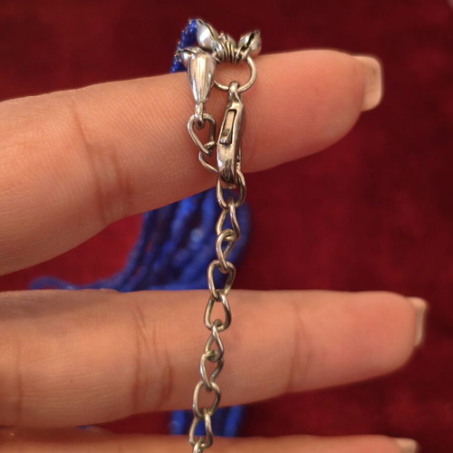 Multistrand necklace with blue glass beads and crystals like new