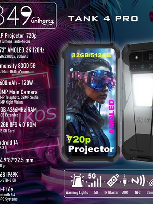 Unihertz 8849 Tank 4 Pro like new, 16GB/512GB, projector, rugged smartphone