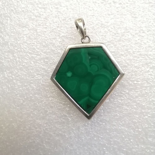 Malachite pendant with engraved quartz, silver 925, new