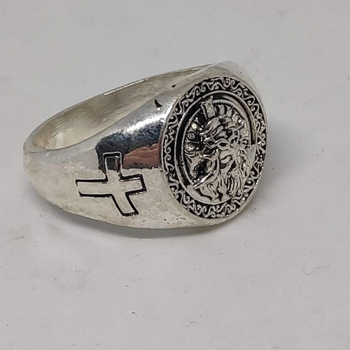 Ring with Jesus Christ like new, men's silver tone metal
