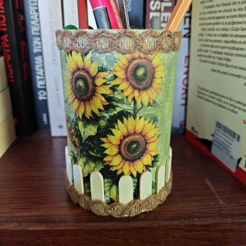 DIY Pencil Holder Jar with Sunflowers like new