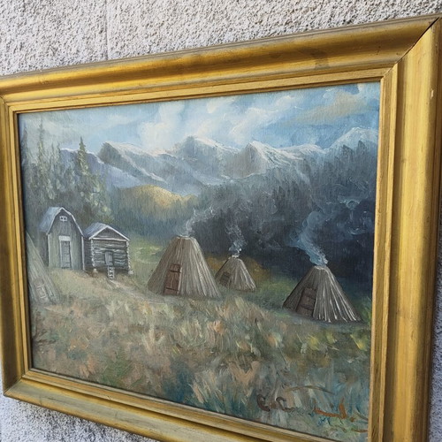 Vintage Scandinavian Art Large Signed Oil Painting on Fiberboard like new