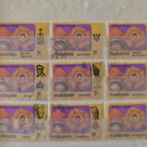 Malaysia stamp collection used, lot of 9 Rafflesia hasseltii 1979