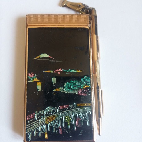 Vintage metal pocket notebook with integrated pencil 5x9 cm, new