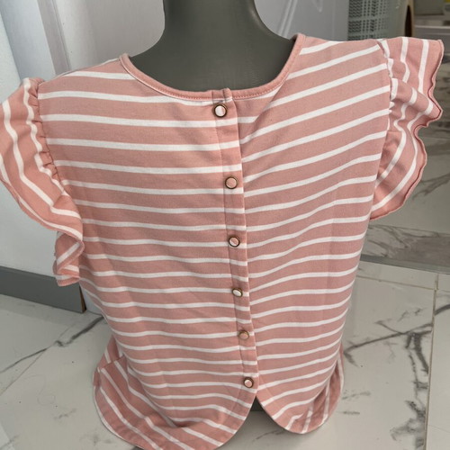 Shein women's striped blouse with ruffled sleeves and decorative back buttons size L like new