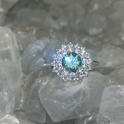 Silver ring with moissanite, new, size 17mm