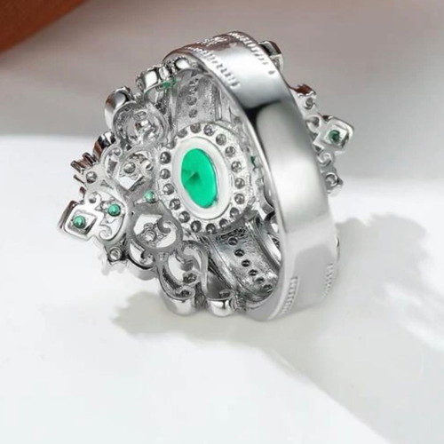Δαχτυλίδι ασημί 925 με διαμάντι moissanite και πράσινες πέτρες καινούργιο