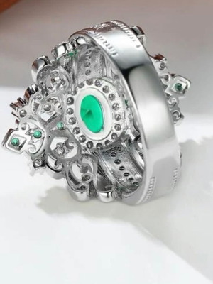 Δαχτυλίδι ασημί 925 με διαμάντι moissanite και πράσινες πέτρες καινούργιο