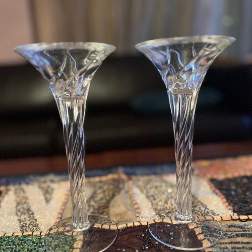 Crystal candlestick set like new, 20 cm height