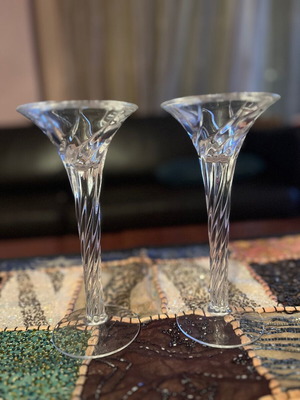 Crystal candlestick set like new, 20 cm height