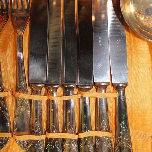 Placcato Argento table cutlery set for 12 people new, Baroque style