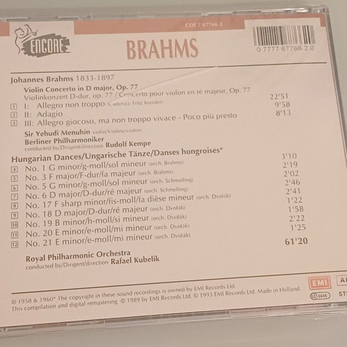 Brahms Violin Concerto and Hungarian Dances CD new