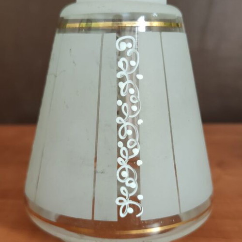 Vintage glass lampshade opaline with gilt trim and embossed design