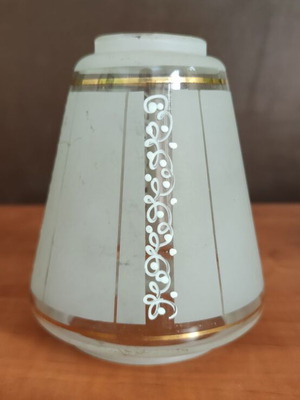 Vintage glass lampshade opaline with gilt trim and embossed design