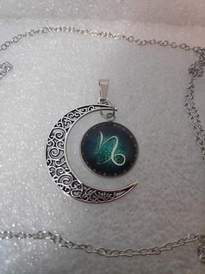 Capricorn Zodiac Crescent Moon Pendant Necklace like new