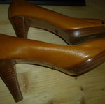 Kalogiropou leather peeptoe shoes new, size 37 light brown-tan