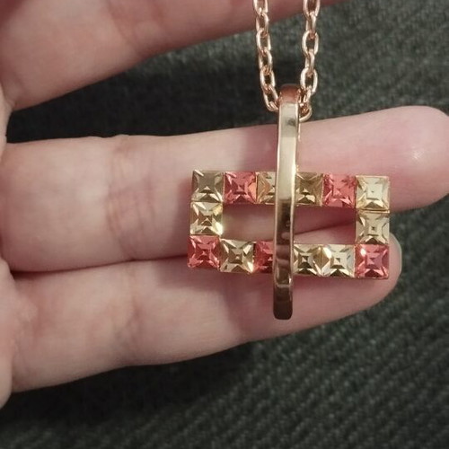 Pendant necklace gold-tone with geometric rectangular and multicolor stones like new