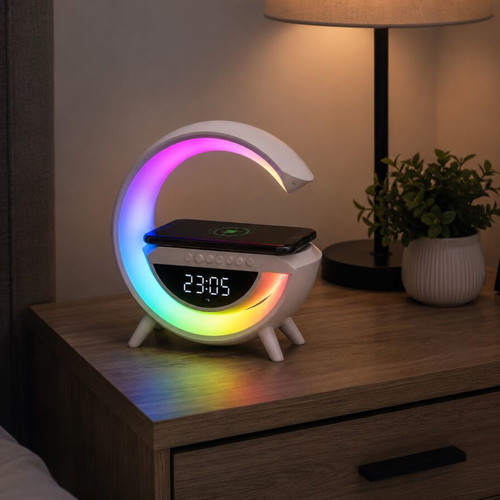 4 in 1 LED lamp with wireless charging, digital clock and alarm