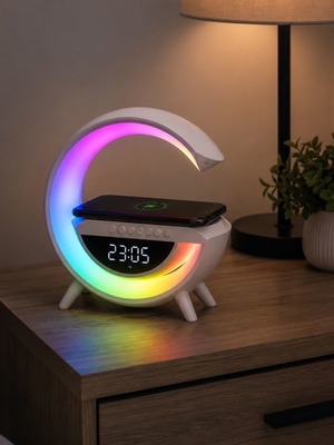 4 in 1 LED lamp with wireless charging, digital clock and alarm