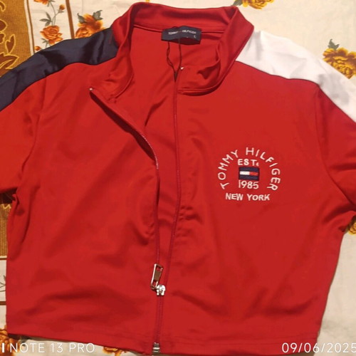 Tommy Hilfiger set long skirt with crop top and jacket like new, red