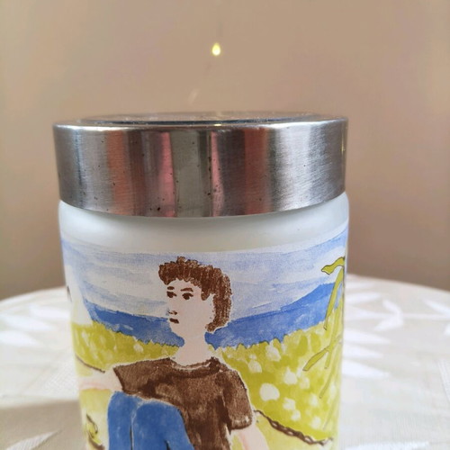 Vintage sugar jar like new with handmade KEX design