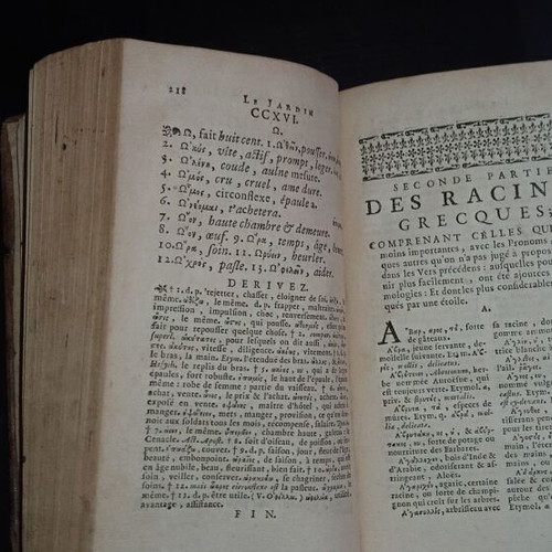 18th century book used, Greek roots, linguistics, etymology