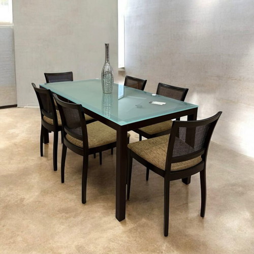 Modern dining set with glass top and 6 beech chairs new