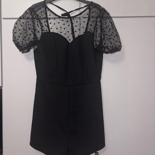 Shein black romper with sheer heart sleeves, M (38)