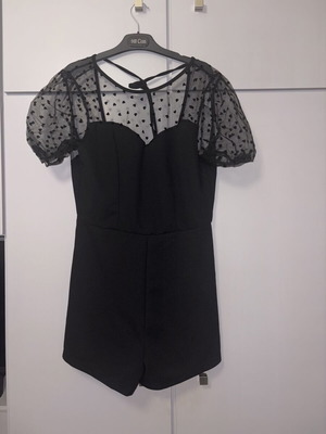 Shein black romper with sheer heart sleeves, M (38)