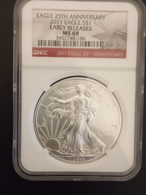 Silver Eagle Dollar 1 oz 2011 καινούργιο, πιστοποιημένο NGC ms 69