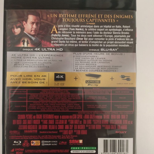 Inferno Blu Ray 4K like new, double without Greek subtitles