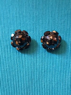 Vintage clip earrings used with black crystals, Western Germany