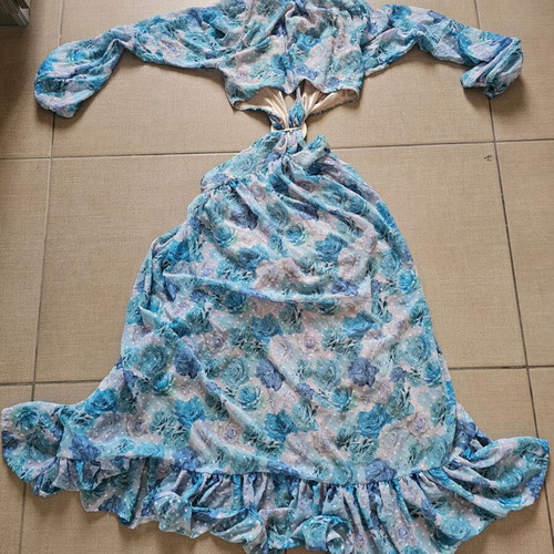 Boho dress Iraida like new, floral cut out, blue
