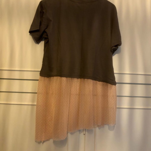 Bershka T-shirt with print and transparency like new, gray and pink, size L
