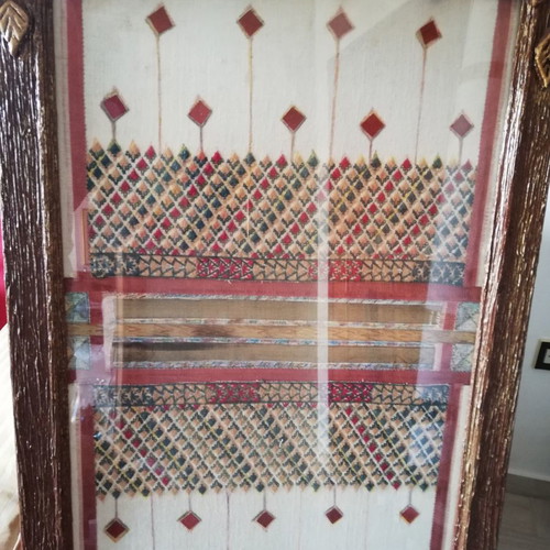 Handmade framed textile paintings with embroidery from 100-year-old costumes