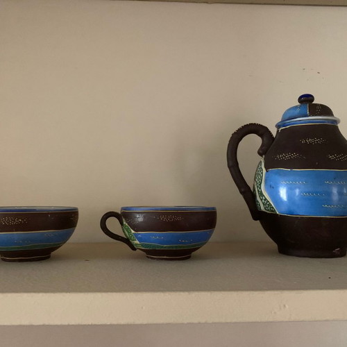 Japanese vintage tea set used with geisha motif 1950s porcelain