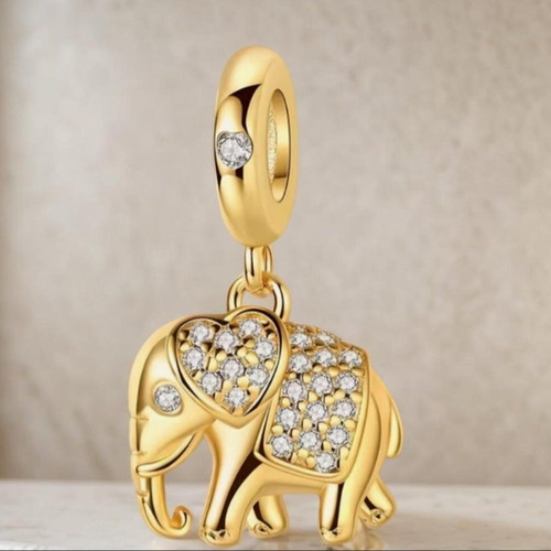 Charm Pendant Elephant Gold Plated 18K with Strass New
