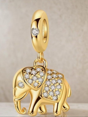 Charm Pendant Elephant Gold Plated 18K with Strass New