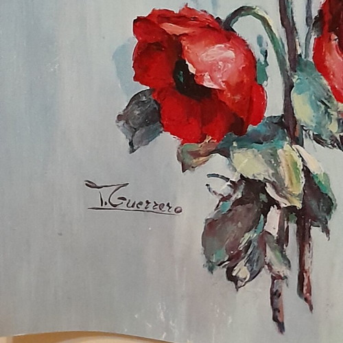 Vintage floral paintings set by T. Guerrero mid-century, like new