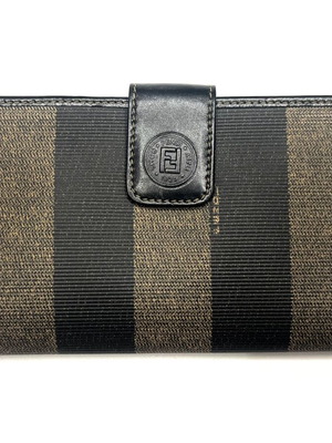 Fendi vintage ριγέ καμβά πορτοφόλι μεταχειρισμένο, μαύρο και καφέ