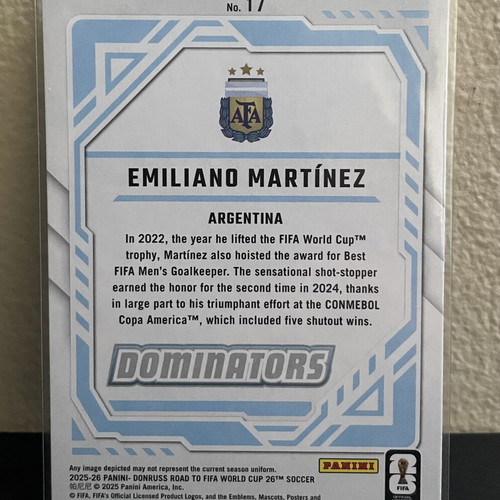 2025-26 Panini Donruss Road to World Cup Insert Emiliano Martinez Dominators card like new