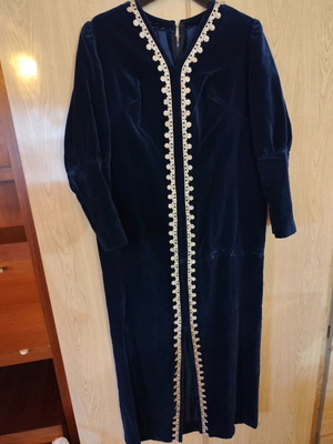 Velvet long dress like new, blue, hand embroidered