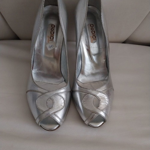 Dodici leather peep toe heels silver, new, size 40
