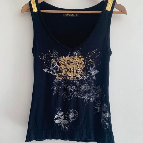 Mogul black tank top with gold details, size S